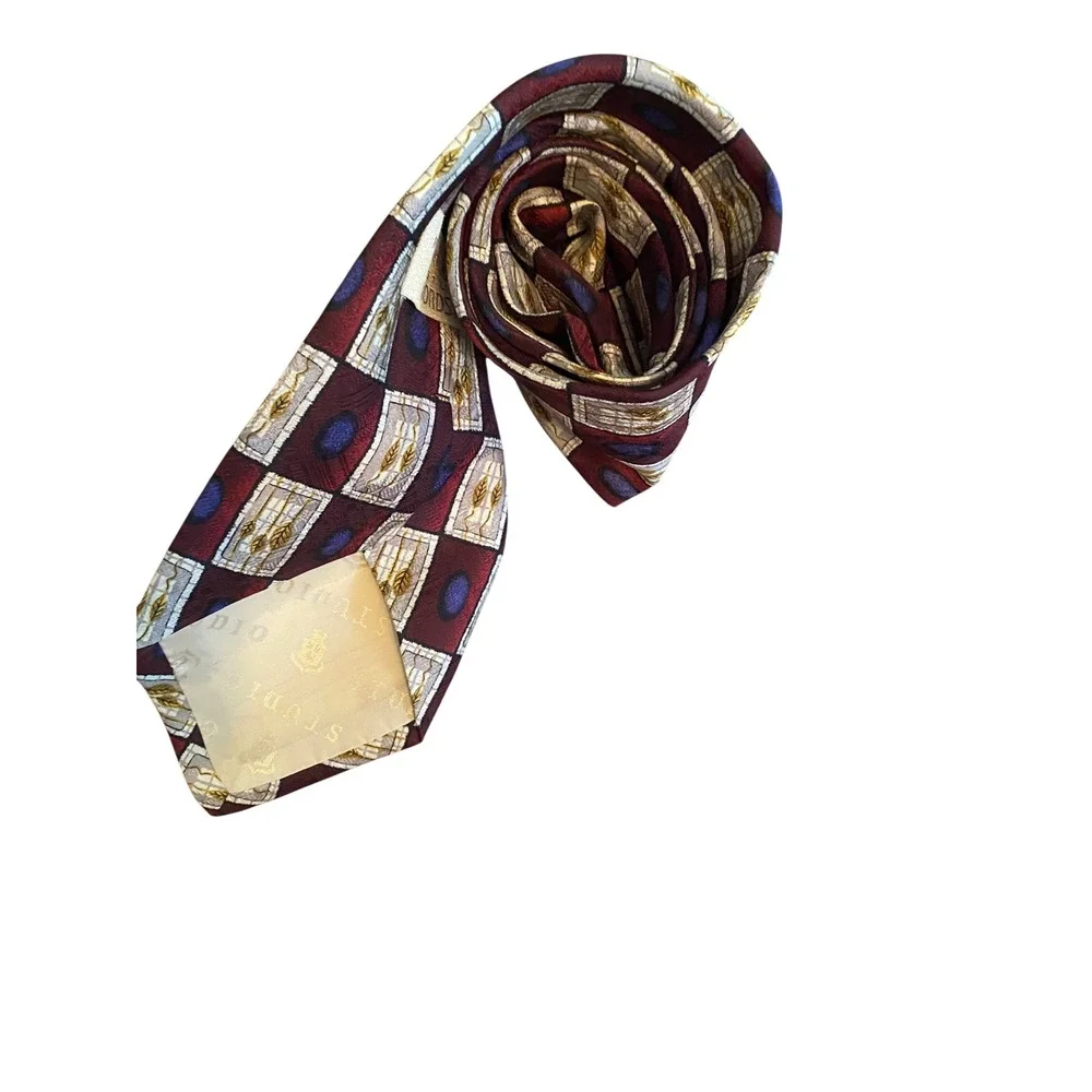 Robert Talbott Studio Nordstrom Mens Silk Tie Burgundy Geometric Pattern USA